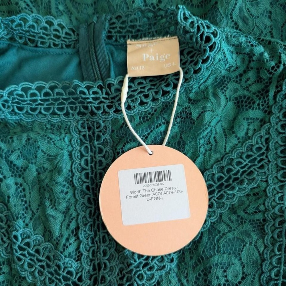 Sage Paije Worth the Chase Lace Mini Dress Forest Green NWT Large - Picture 9 of 10